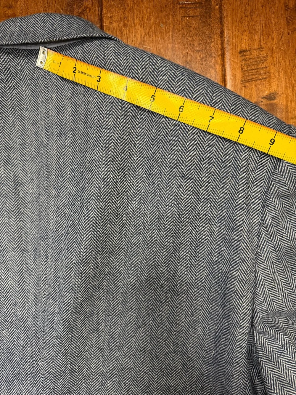 H&M Blue Herringbone Blazer with Brown Elbow Patches Extra fine Wool sz. 38R
